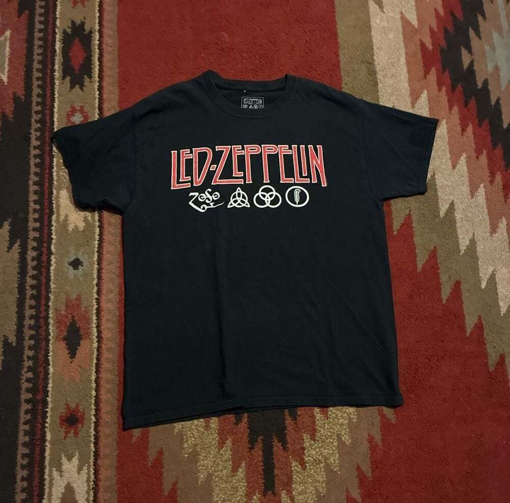 Led Zeppelin Red Logo and Symbols Black T-Shirt Size L
